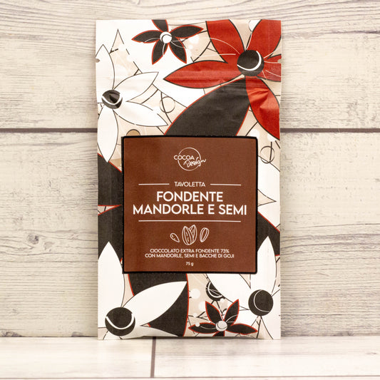 Tavoletta di cioccolato fondente con mandorle e semi
